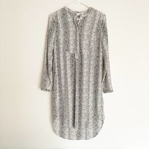 Skin and Threads Dress Womens 0 Silk Long Sleeves Polka Dot Button Up Tunic Gray - Picture 1 of 11